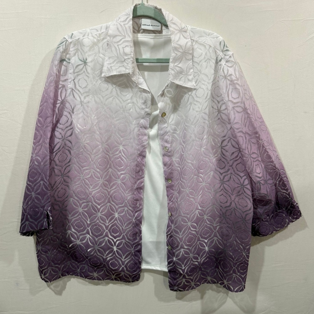 Alfred Dunner Purple Ombre Geometric Burnout 2-Piece Layered Set Size 18